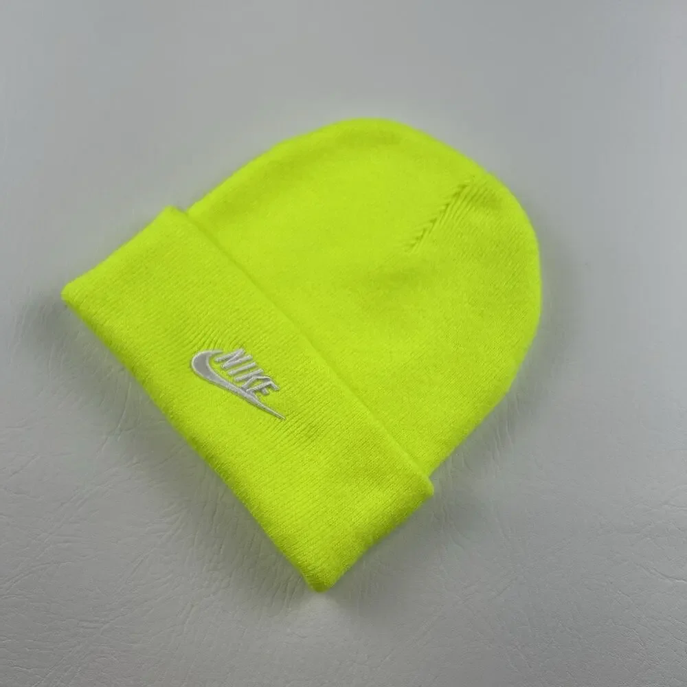 Nike Volt Neon Green Cuffed Beanie Hat Embroidered Logo One Size Unisex Adult